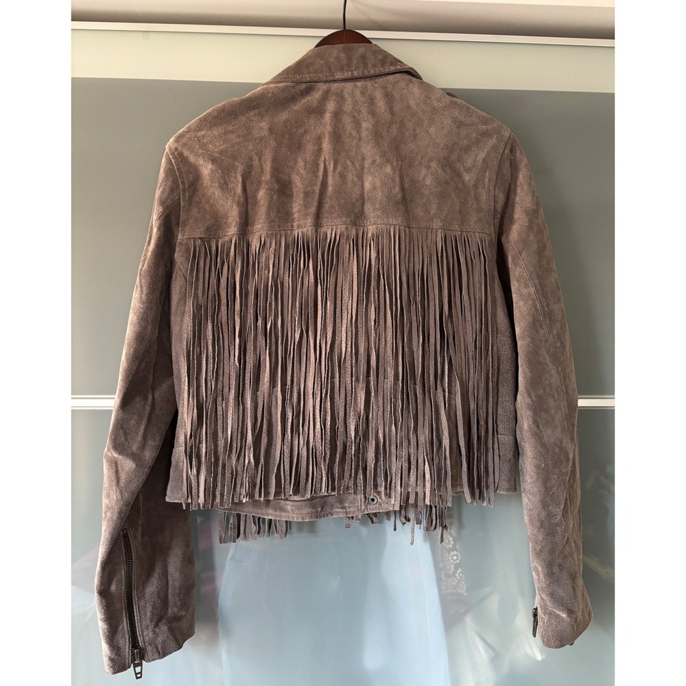 BLANKNYC High Altitude Gray Suede Fringe Moto Cowboy Cowgirl Crop Jacket Large - Picture 9 of 14